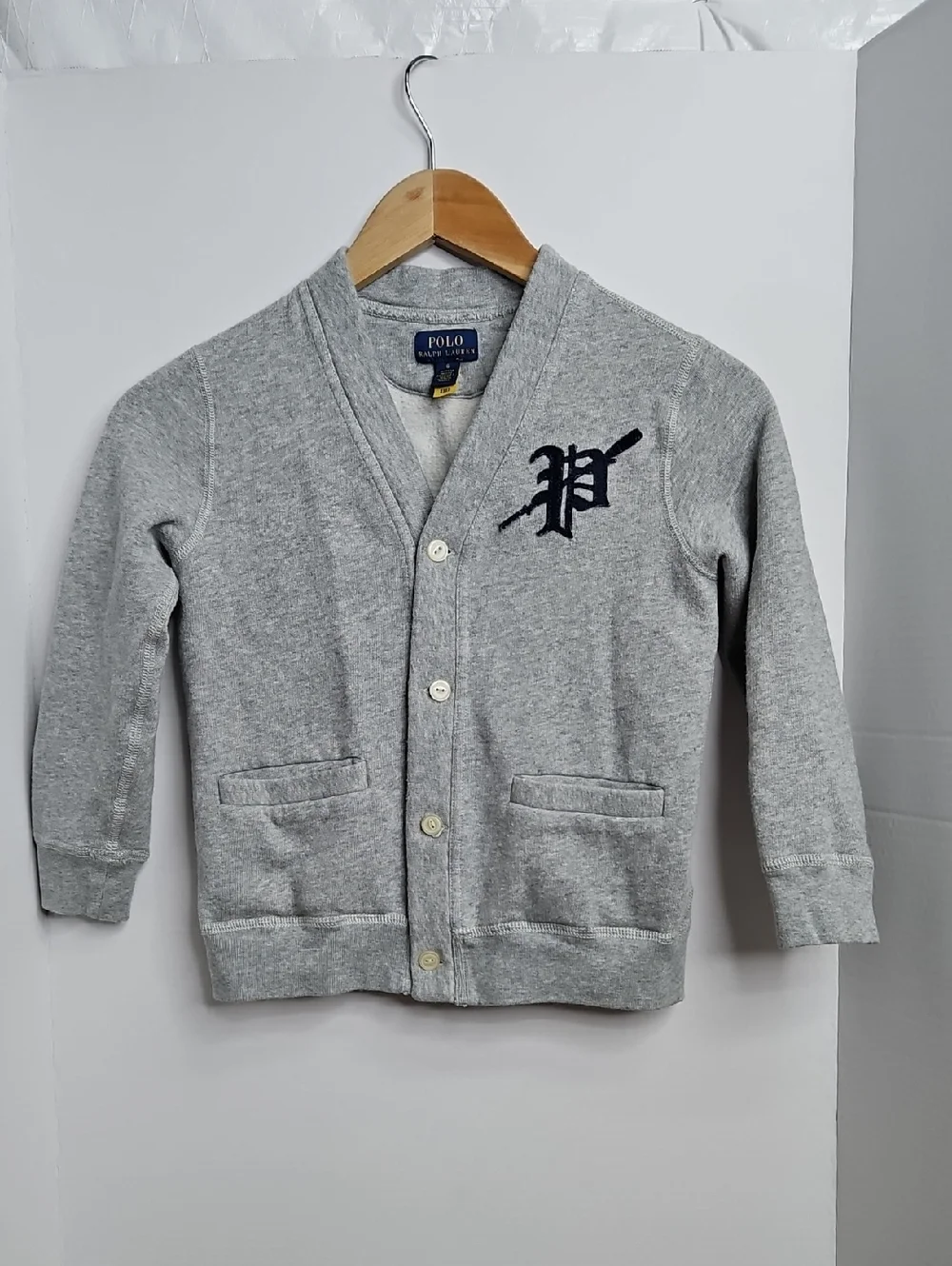 Polo Ralph Lauren Rowing Logo Gray Fleece Cardigan Sz 6 Boys